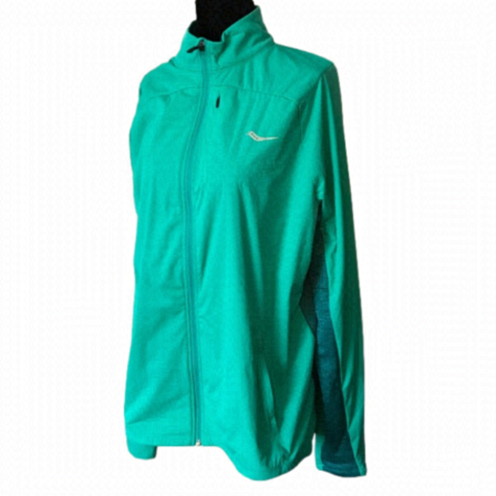 SAUCONY men’s teal green nylon running jacket.  Size large.